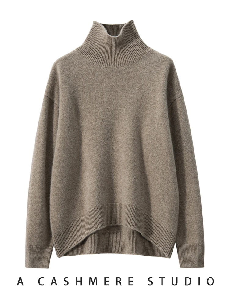 TLOML femmes 100% pull en cachemire col roulé pull décontracté cachemire tricots automne hiver doux chaud épais ample confortable hauts