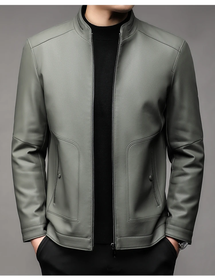Matte Cowhide Leather Jacket Men's Coat Fleece Lined Casual Style Soft Leather Jacket Business Casual Fashion Urban Youth
