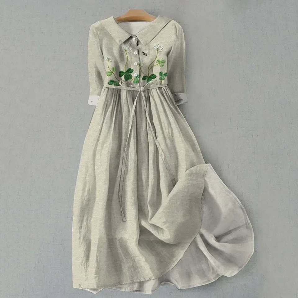 Women Korean Lace Up Waist Dresses Summer Half Sleeve Trendy A Line Shirt Midi Dress Ladies Elegant Vintage Flower Tunic Dresses