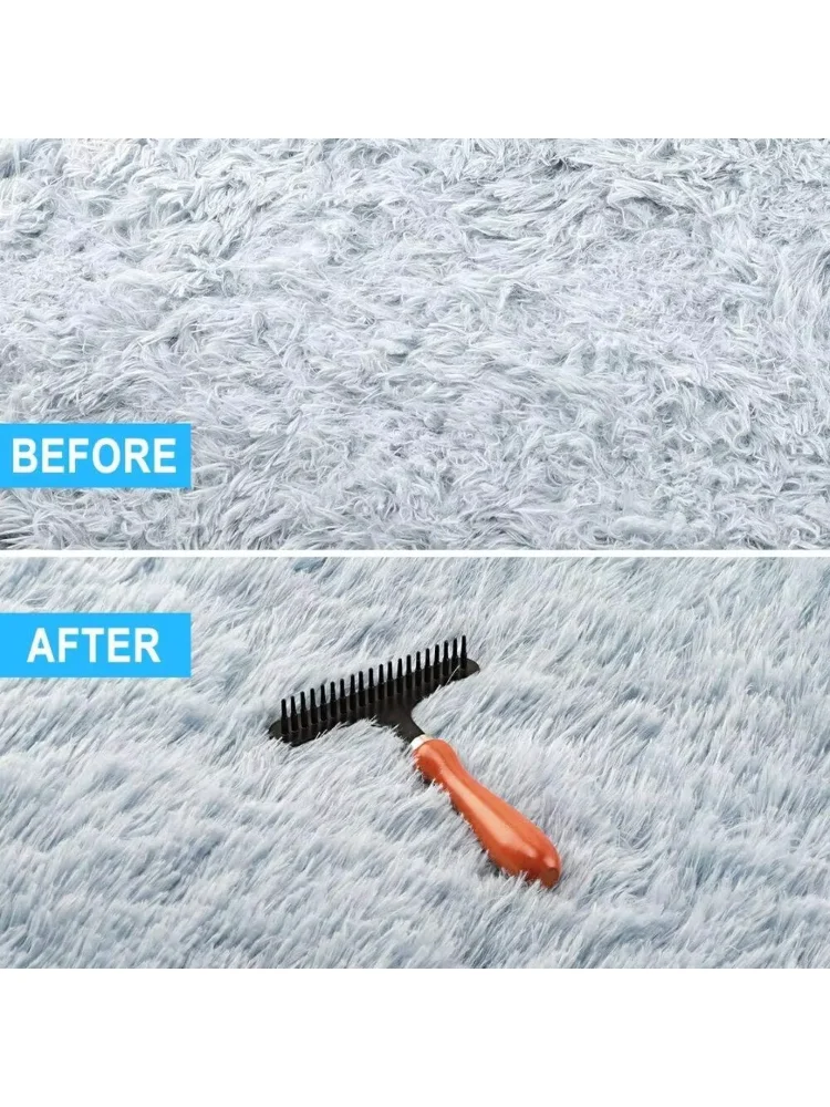 Portable Wood Carpet Groomer Rake Metal HandHeld Carpet Rake Pet Grooming Comb Home Accessories