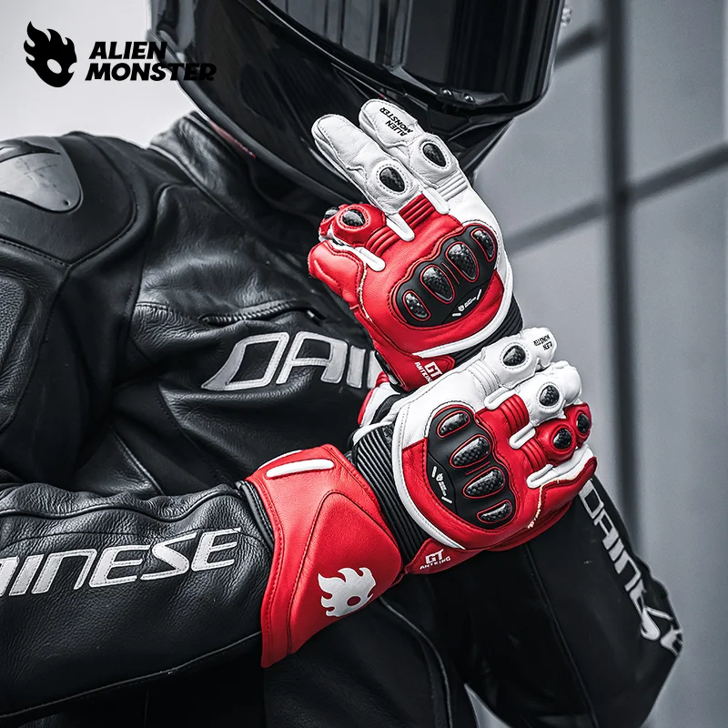 ALIEN MONSTER CE Auto Racing Gloves Carbon Fiber Racing Grade Protection Red Motorcycle Racing Gloves