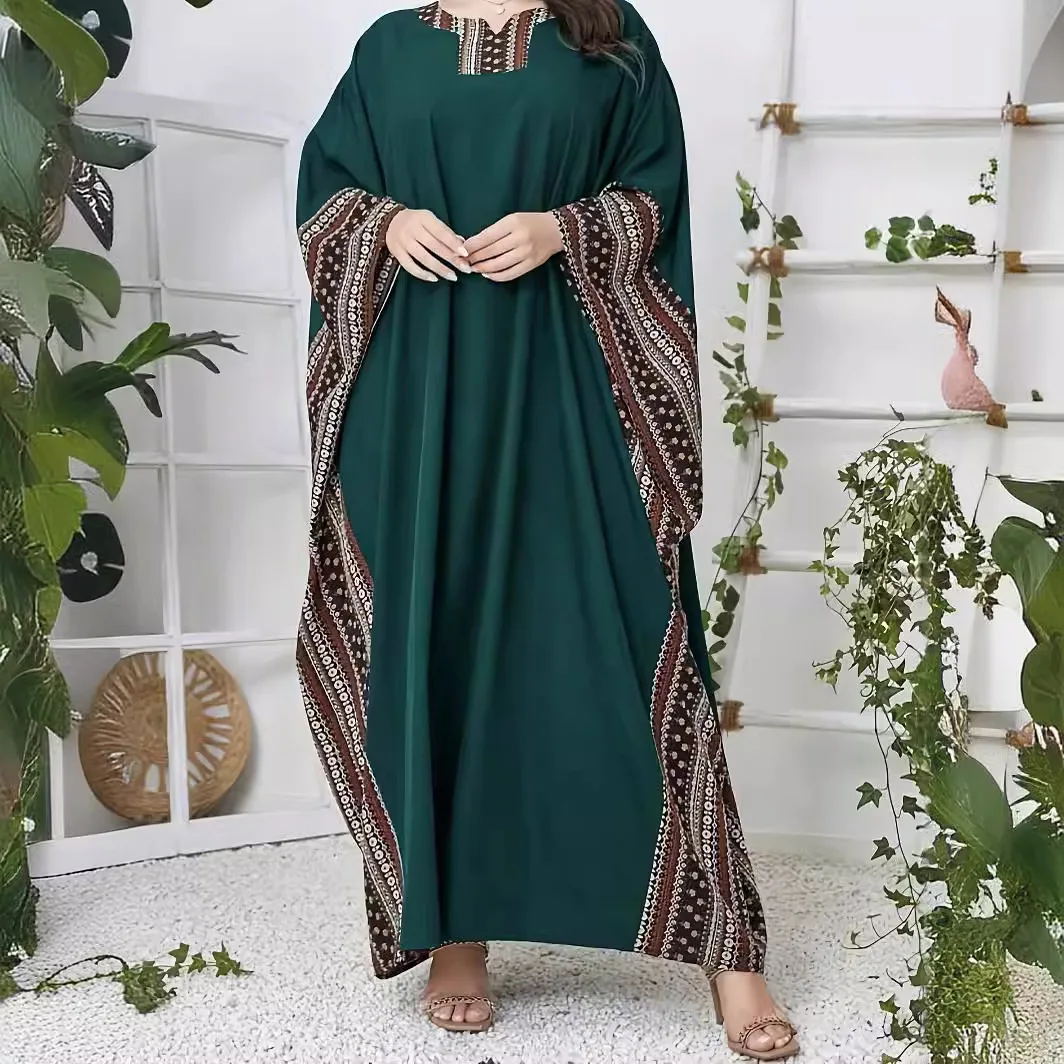 

Muslim Bat Sleeves Contrast Robe Middle Eastern Clothing Dress Arab Abaya Dubai Luxury Women's Dresses Gown 2024 New