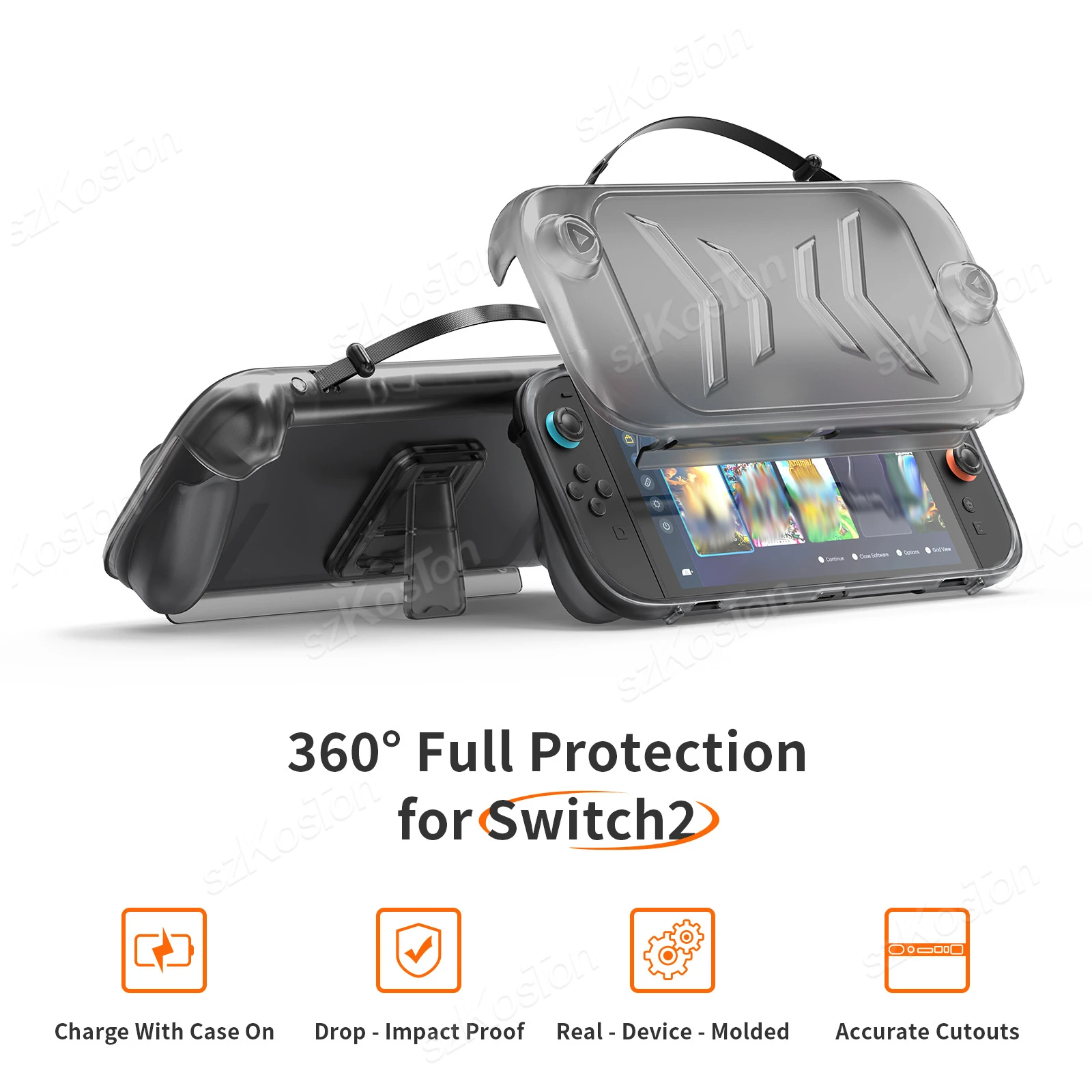 For Switch 2 Games Console Dockable TPU Grip Protective Cover Travel Case Hard-Shell with Stand for Switch2 Gaming Accessories