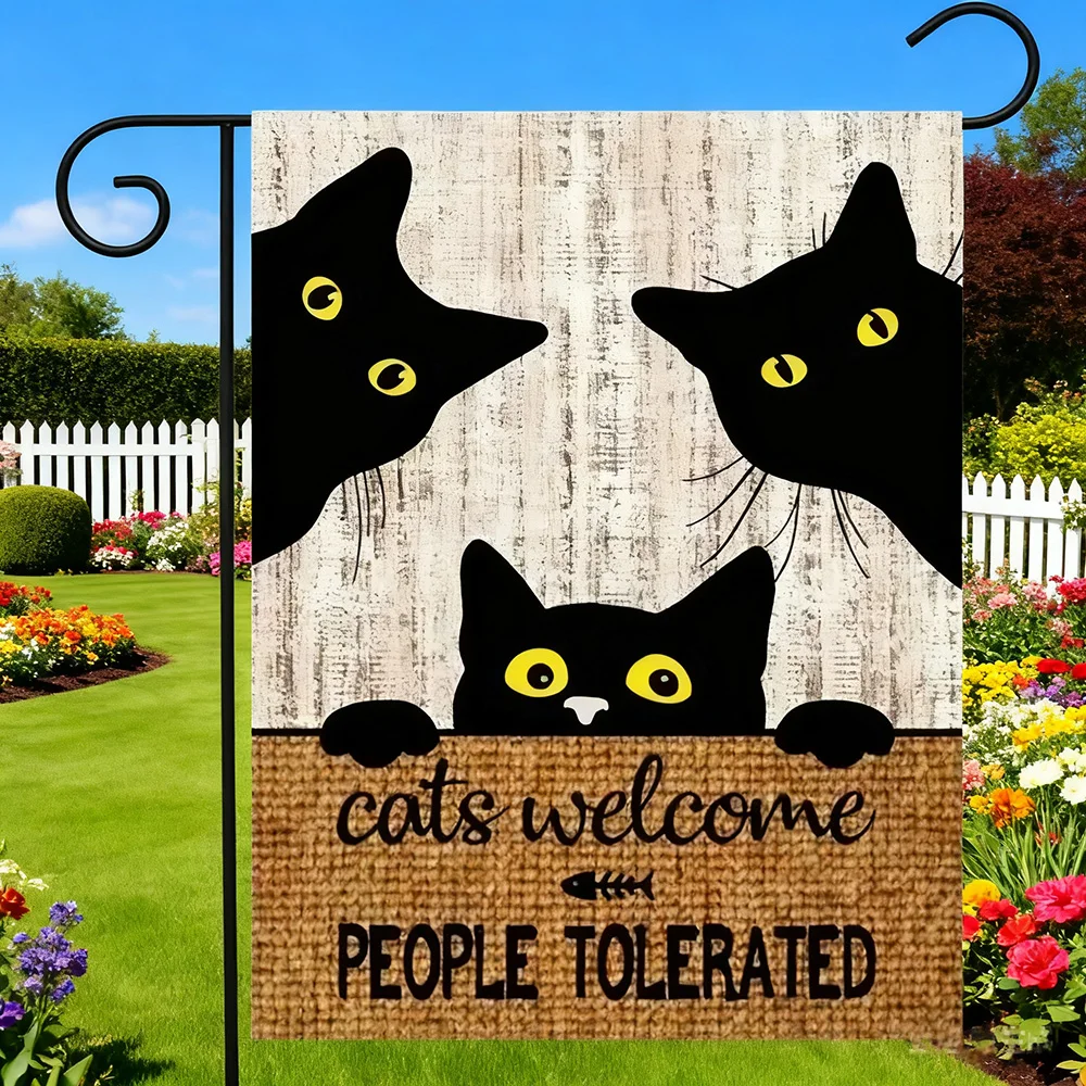 

1 шт., флаги для черного кота, 28x40, садовый флаг на Хэллоуин, кошки, добро пожаловать, люди, доплощенный знак, уличные флаги, двусторонние для улицы