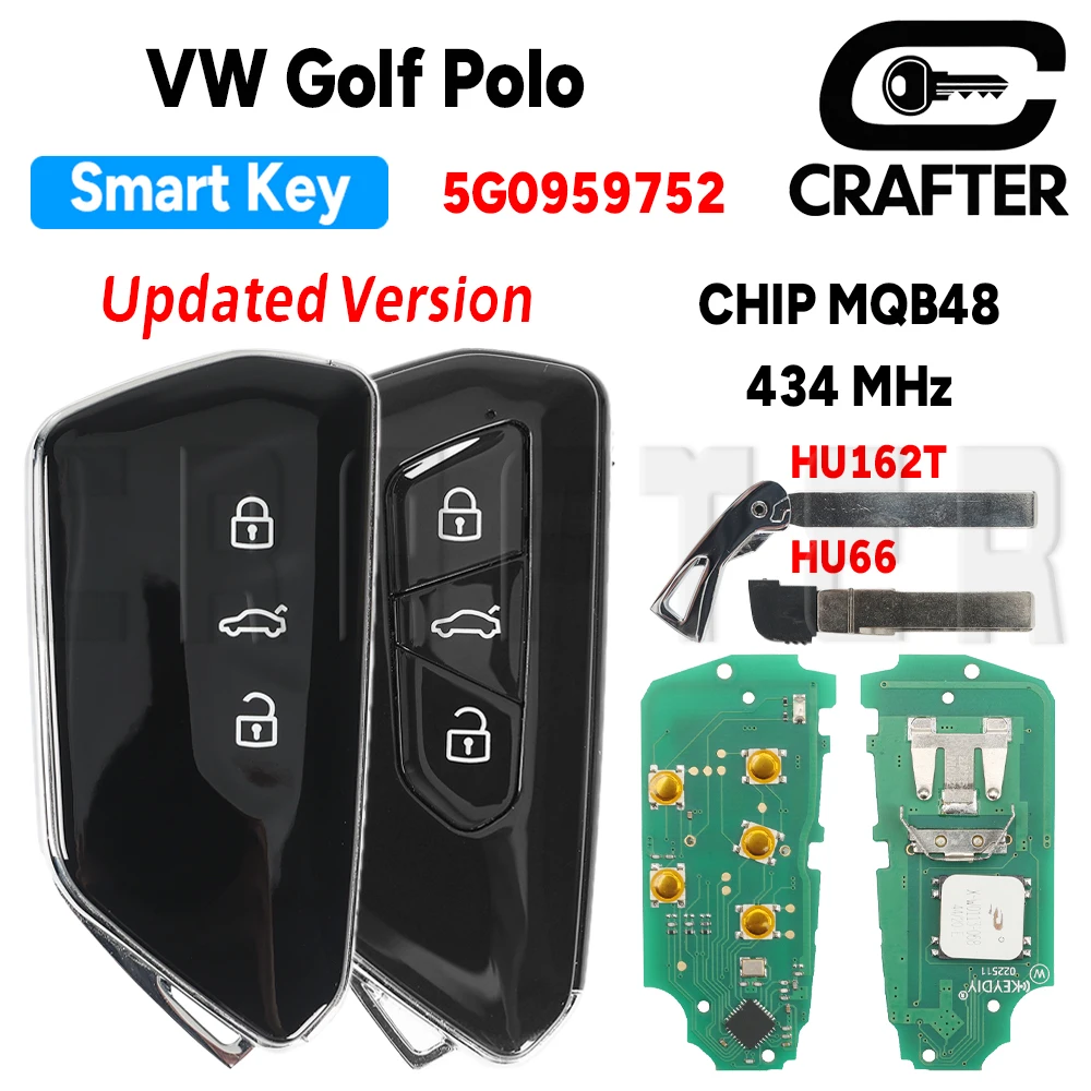 

Key Crafters 5G0959752 CHIP MQB48 434MHz Smart Car Key For VolksWagen Golf MK7 Polo Tiguan Skoda New Appearance Update KeylessGo