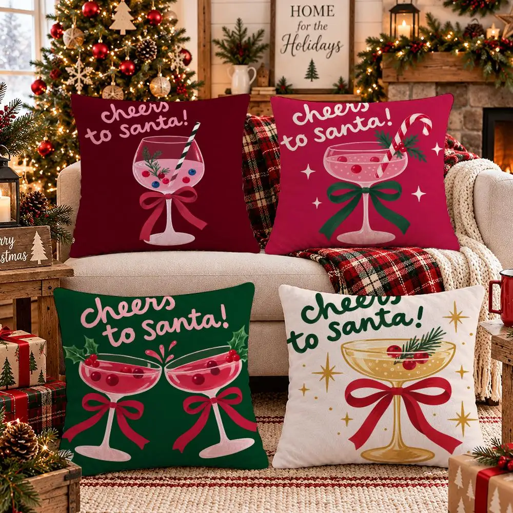Santa Cocktail Cushion Cover Soft Short Plush Pillow Cover Smooth Cozy Texture Cushion Case Home Decor
