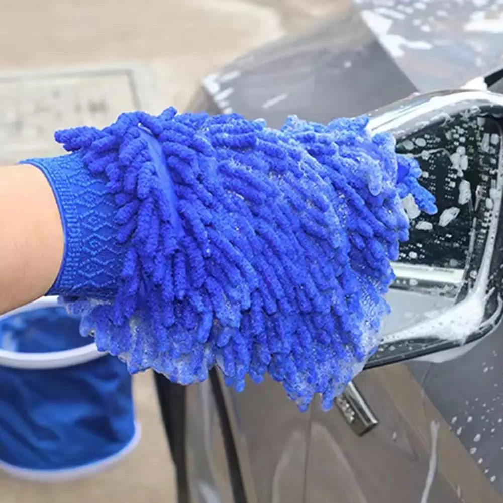 1PC Double-sided Microfiber Washable Car Washing Gloves Car Care Cleaning Gloves Cleaning Cloth Towel Mitt Car Accessories