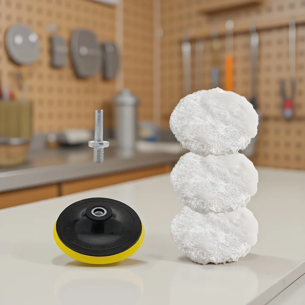 

Набор для полировки автомобильной покраски — включает полировальные подушечки, губки для вощения и шерстяное колесо для детализации автомобилей.