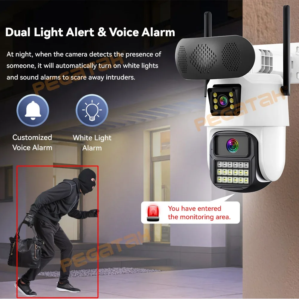 جديد 4K كاميرا أمان WiFi في الهواء الطلق مع سمّاعات بلوتوث عدسة مزدوجة تتبع السيارات IP CCTV شاشة مزدوجة الوصول NVR Cam iCSee APP #5