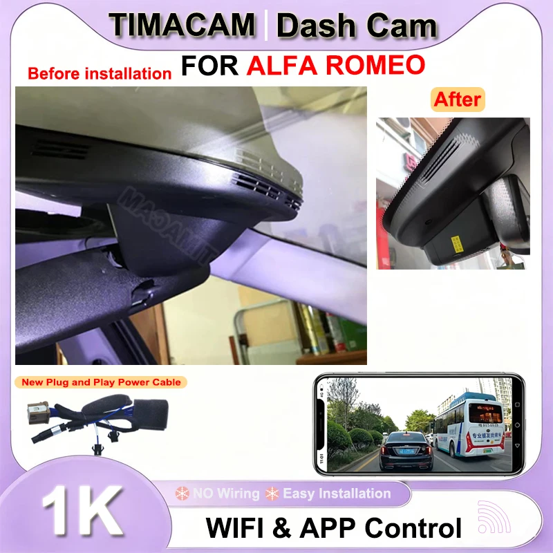 TIMACAM 1080P Wifi Plug and Play Dash Cam Car DVR for ALFA ROMEO Stelvio Quadrifoglio Giulia Quadrifoglio GTA Veloce 2016-2023