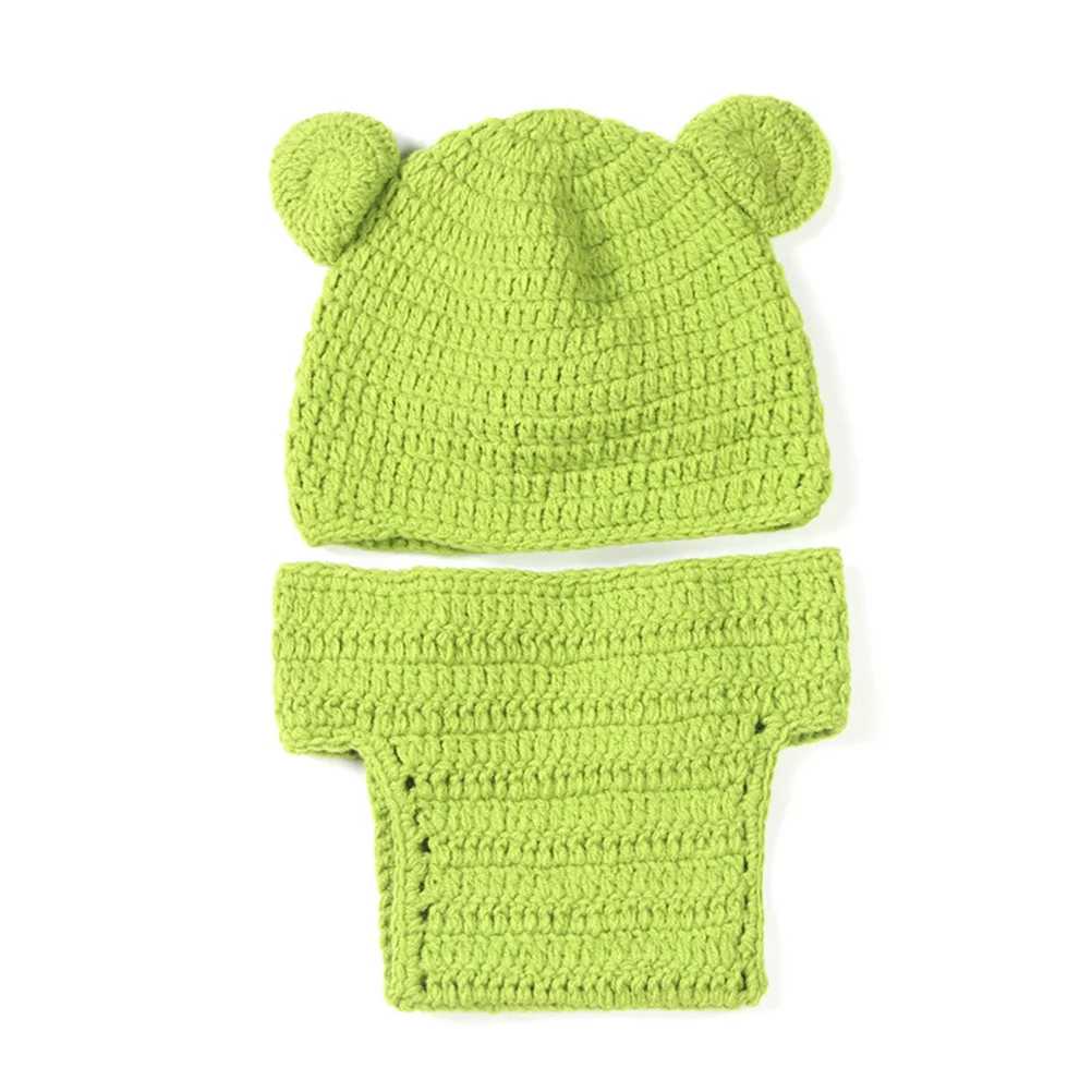 2 pezzi cappello di filato di lana per bambini puntelli per foto neonato costume fotografico lavorato a mano regalo costume verde neonato neonato