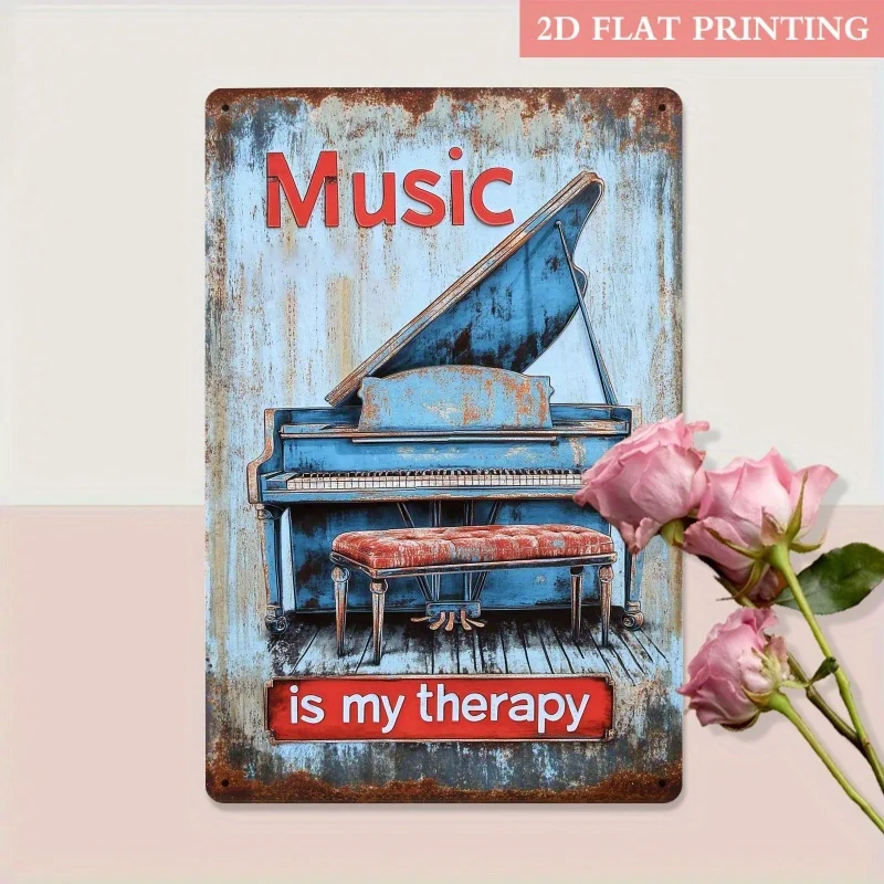 Rustic Blue Piano Iron Wall Art Music Is My Relax Sign Vintage Metal Decor Gift