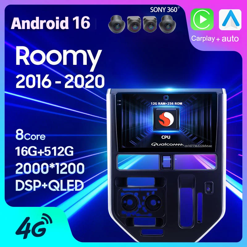 Android 16 For Toyota Roomy 1 2016 - 2020 Right Hand Drive Car Radio Carplay Auto Navigation DVD Video 2 Din Player GPS WIFI+4G