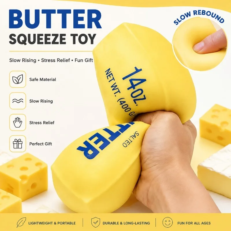 Cute Butter Squeeze Toy Squishy Slow Rising Stress Relief Decompression Toy Soft Simulation Food Pinch Toy For Kids Adults Gift