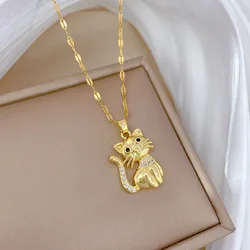 Classic Charm Micro-inlaid Black-eyed Cat Necklace Fashionable and Gorgeous Versatile Girls Stainless Steel Clavicle Necklace