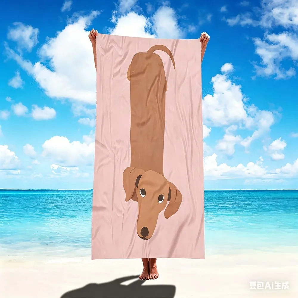 Cute Sausage Dog Print Beach Towel Large Soft Absorbent Shower Towel Brown Dachshund Sunbathe Blanket Picnic Mat Yoga Rug