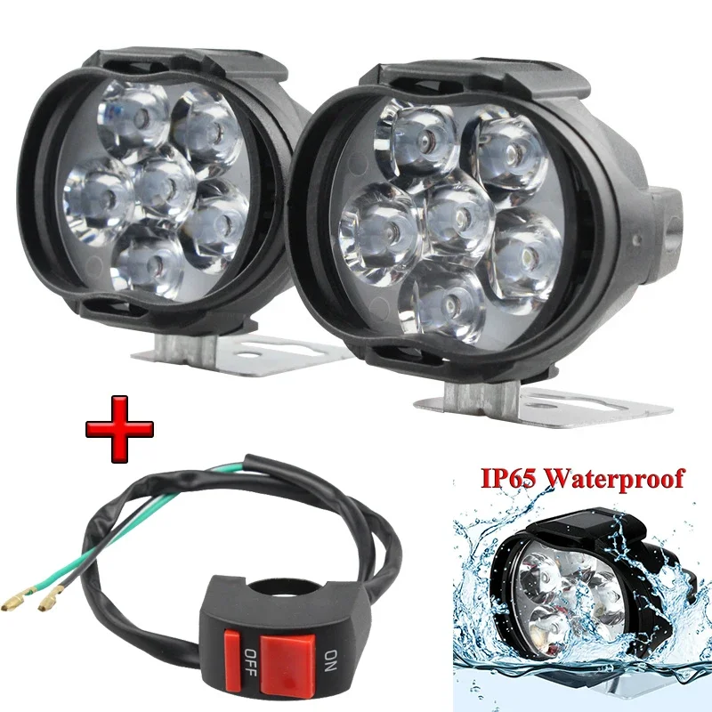 6 LED Motorcycle Headlight High Brightness High Quality Modified Bulbs Vehicles Auxiliary Light with Switch Moto Accessories