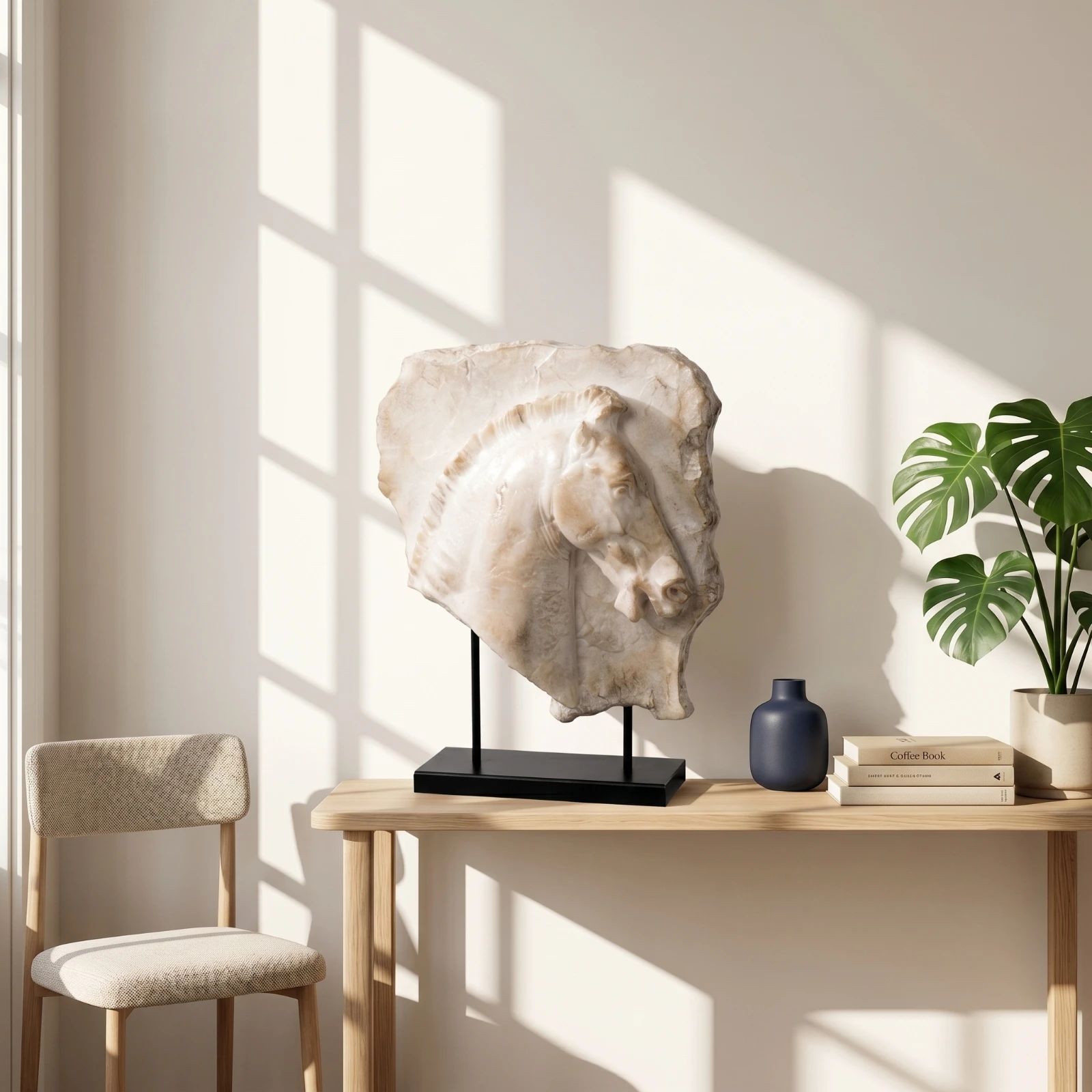 Horse Head Sculpture Heavyweight Horse Bust with Metal Stand Tabletop Ornament Resin Decor Decorative for Interior Designers