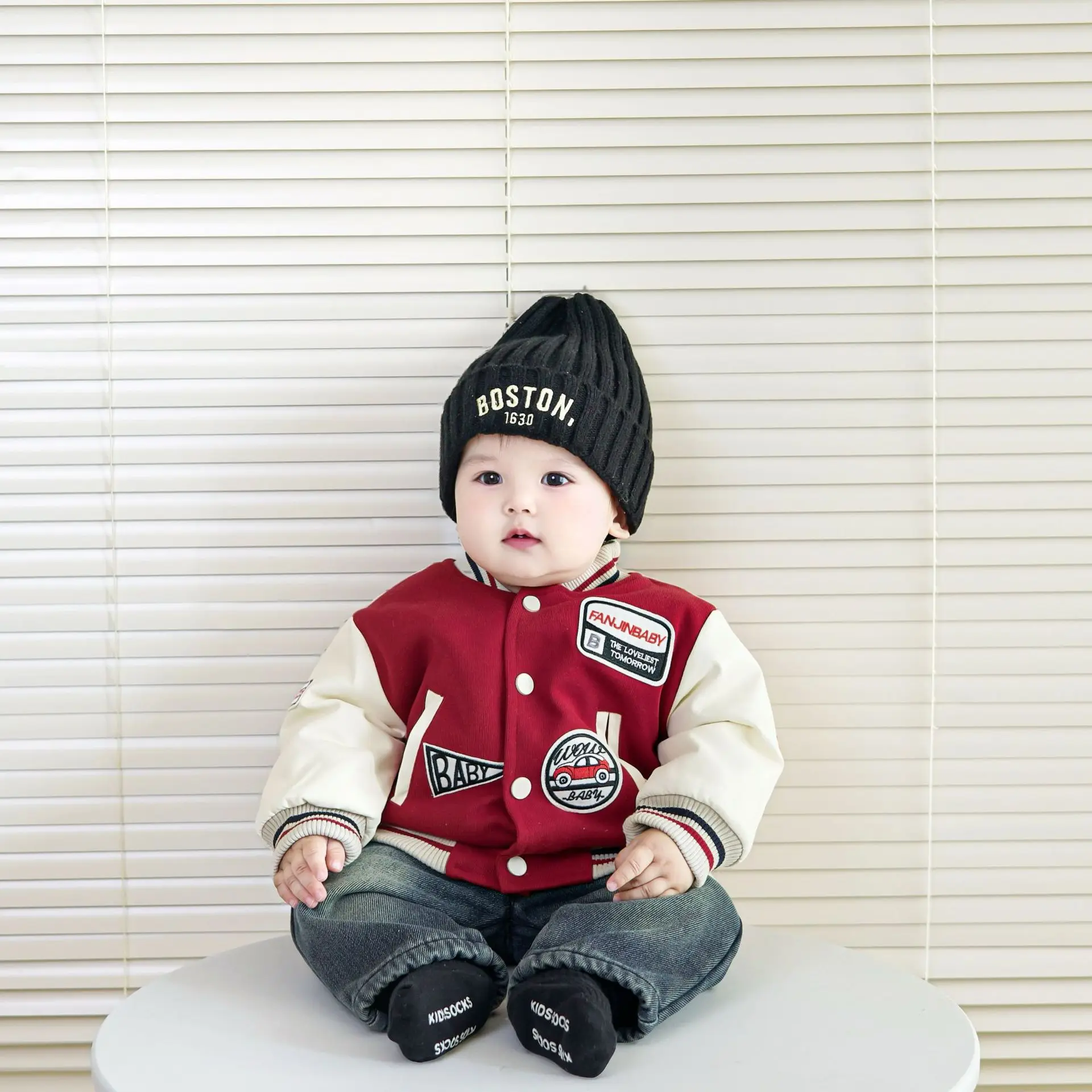 

Ins baby color-block baseball jacket fleece-lined winter coat pants Fashion design warm for boys & girls infant toddler clothes