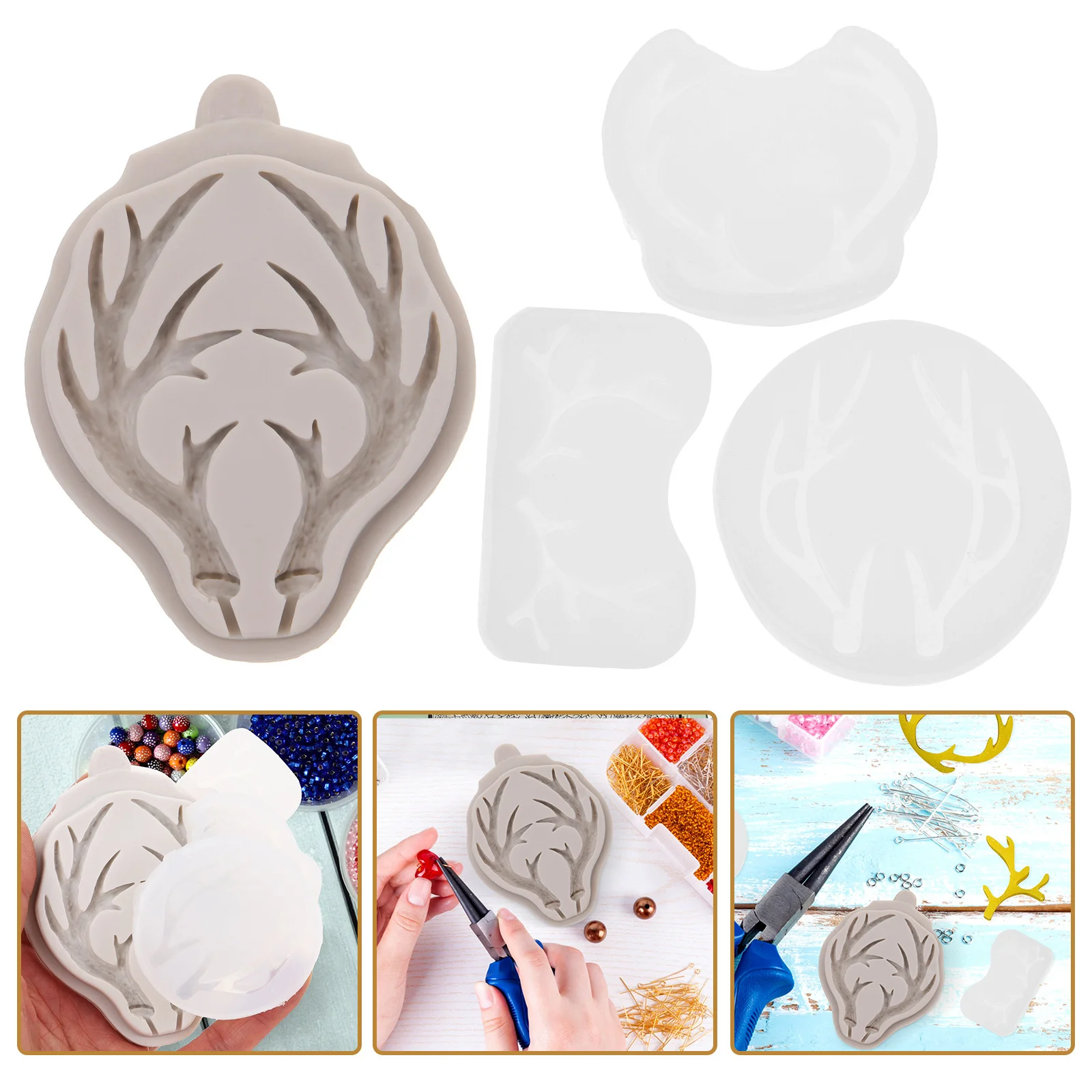 แม่พิมพ์ซิลิโคนรูปกวาง 4 ชิ้น สำหรับงาน DIY ทำเครื่องประดับ เรซิ่นอีพ็อกซี่ จี้ พวงกุญแจ สร้อยคอ ตกแต่งผนัง งานศิลปะรูปกวาง