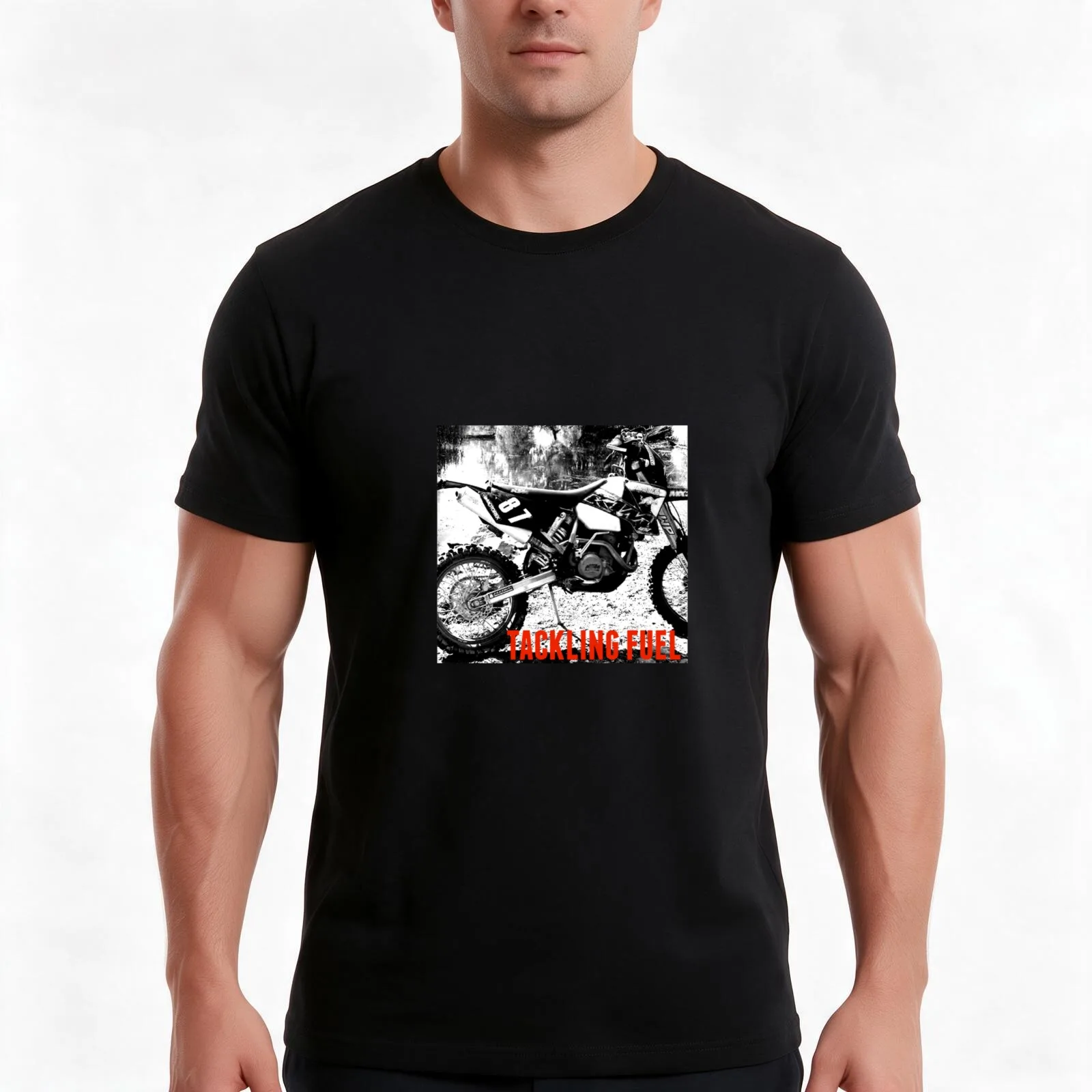 TACKLING FUEL MOTO T-Shirt, Summer Casual Cotton Tee, Oversized Streetwear Tops, Vintage Graphic Print, Loose Fit Short Sleeve