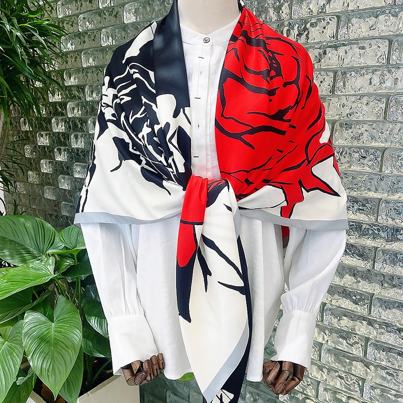 New 130cm*130cm Women Generous Scarf Scarves Wrap Bandanas Zijde Foulards Sjaals Very Nice And Soft Floral Print