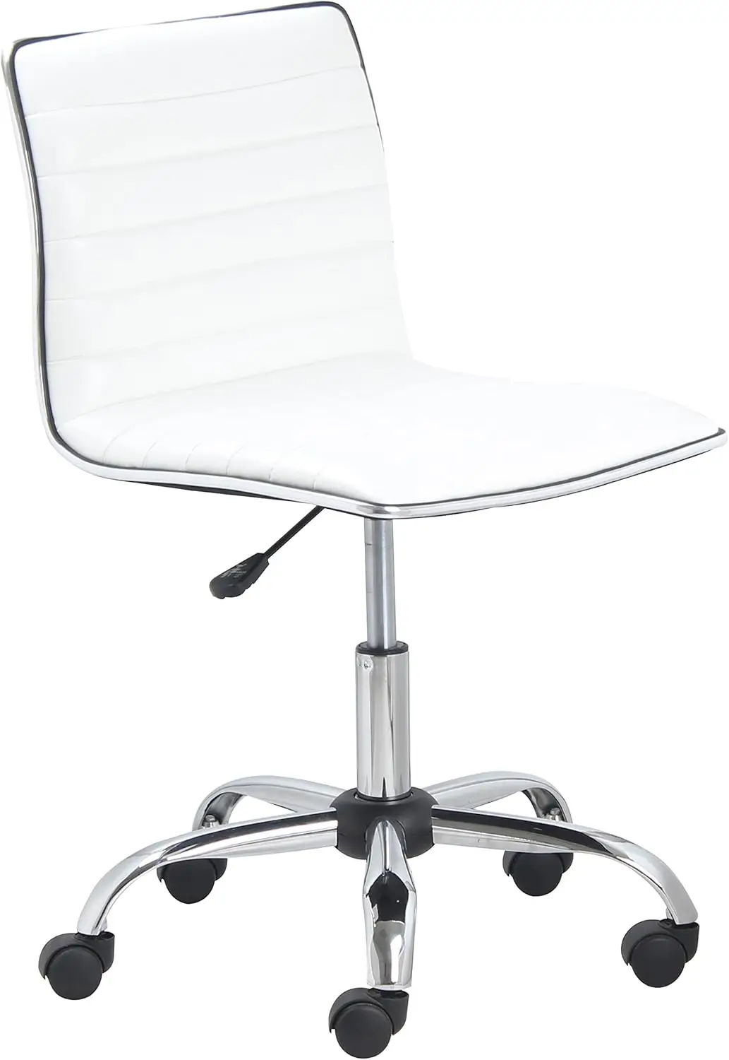 BTExpert Swivel Mid Back Armless Ribbed Designer Task Chair Leather Soft Upholstery Office Chair - White