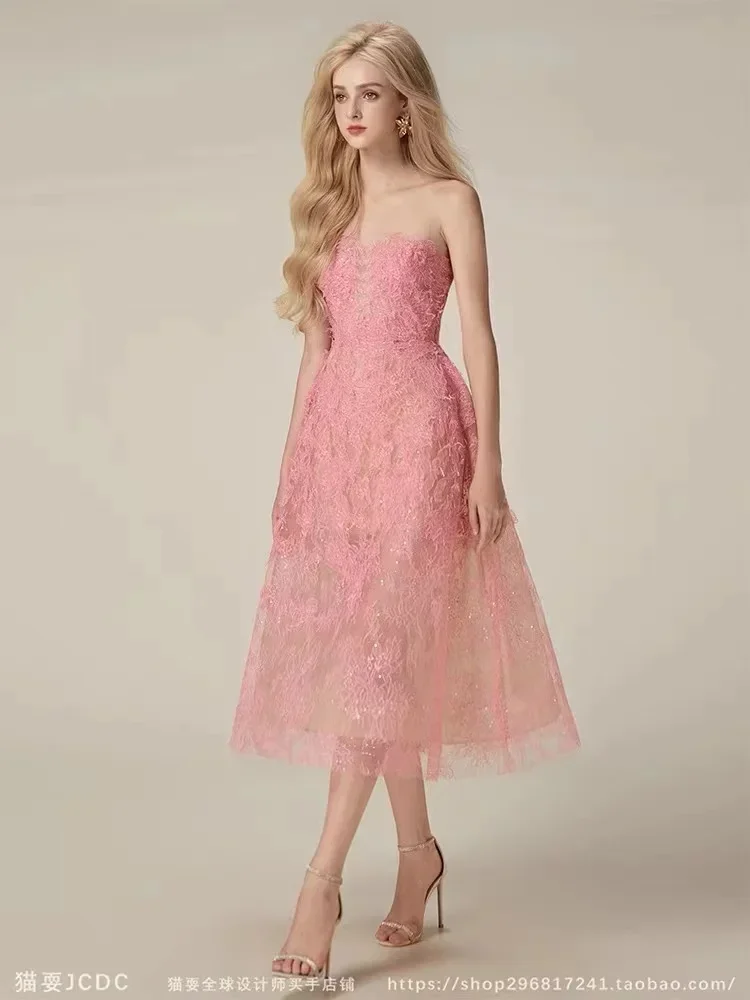 Luxury Runway Women's Party Dress Fashion Designer Summer O Neck Sleeveless Patchwork Lace Mesh Floral Sequin Prom Long Vestidos image 3
