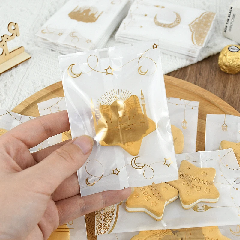Ramadan Transparent Cookies Bags Golden Moon Star Islamic Muslim Biscuits Candy Bags Eid Mubarak Kareem Festival Baking Supplies