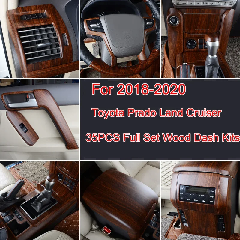 Interior Wood Grain Dash Trim Kit 35 PCS For TOYOTA Prado Land Cruiser FJ150 2018-2020 LHD Model