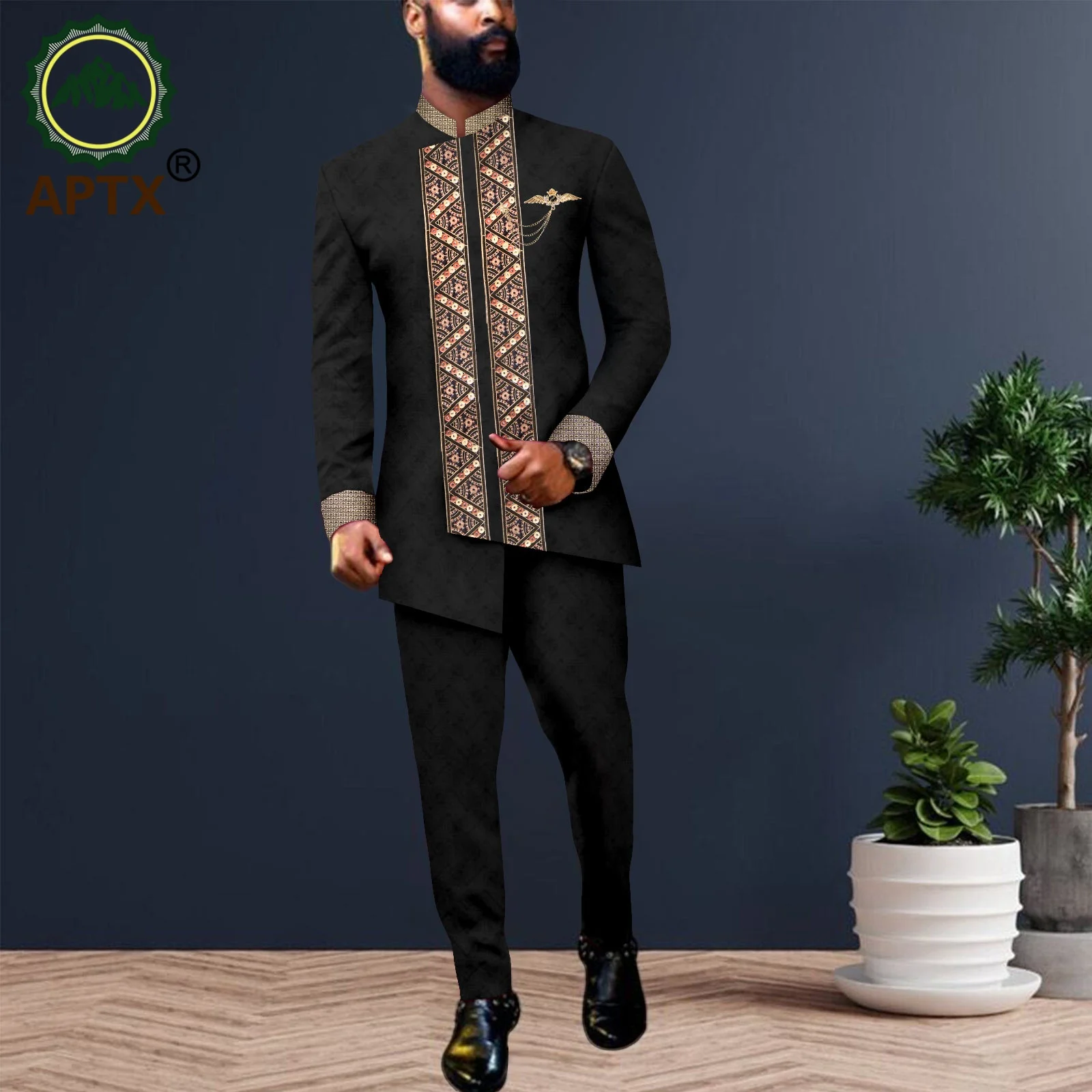 African Men Clothing Bazin Riche Men Suit 2-Piece Set Muslim Mens Robe Islamic Jacket Blazer Pants Party Wedding 2516042
