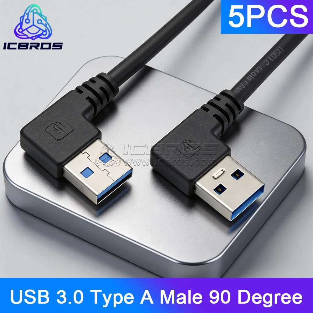 

5pcs USB 3.0 Type A Male 90 Degree Left Angled to USB 3.0 A Type Right Angled Extension Cable 30cm 60cm