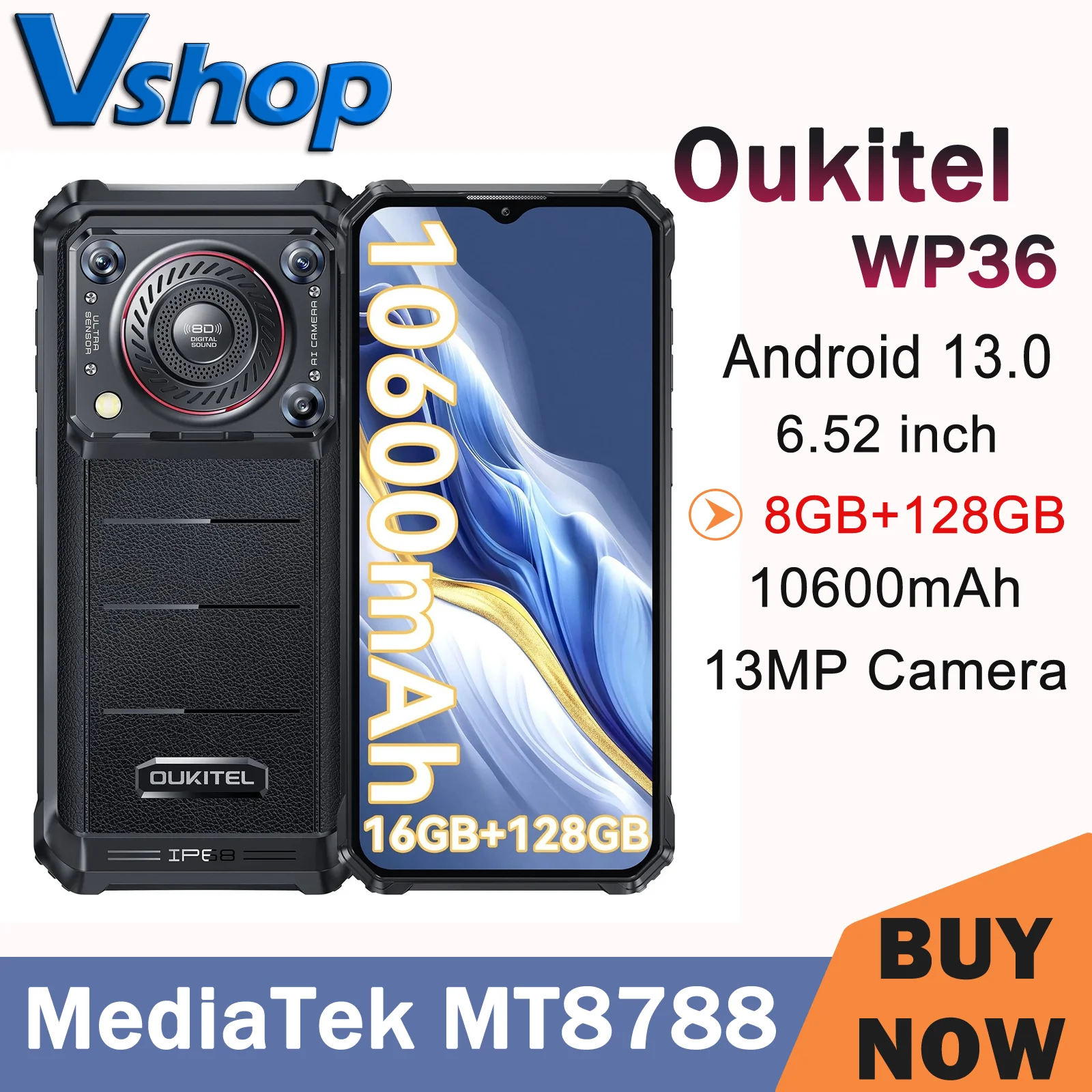 Oukitel WP36 Rugged Phone 8GB+128GB IP68/IP69K 10600mA 6.52