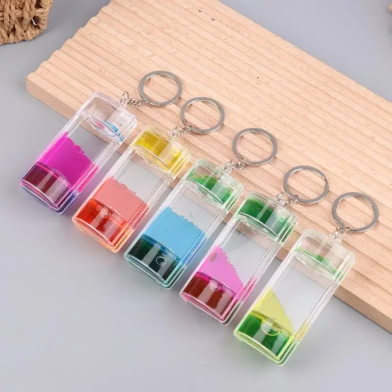 Dynamic Liquid Hourglass Motion Bubbler Colorful Timer Key Chain Keyring Bag Charm Ornament Decor Gift