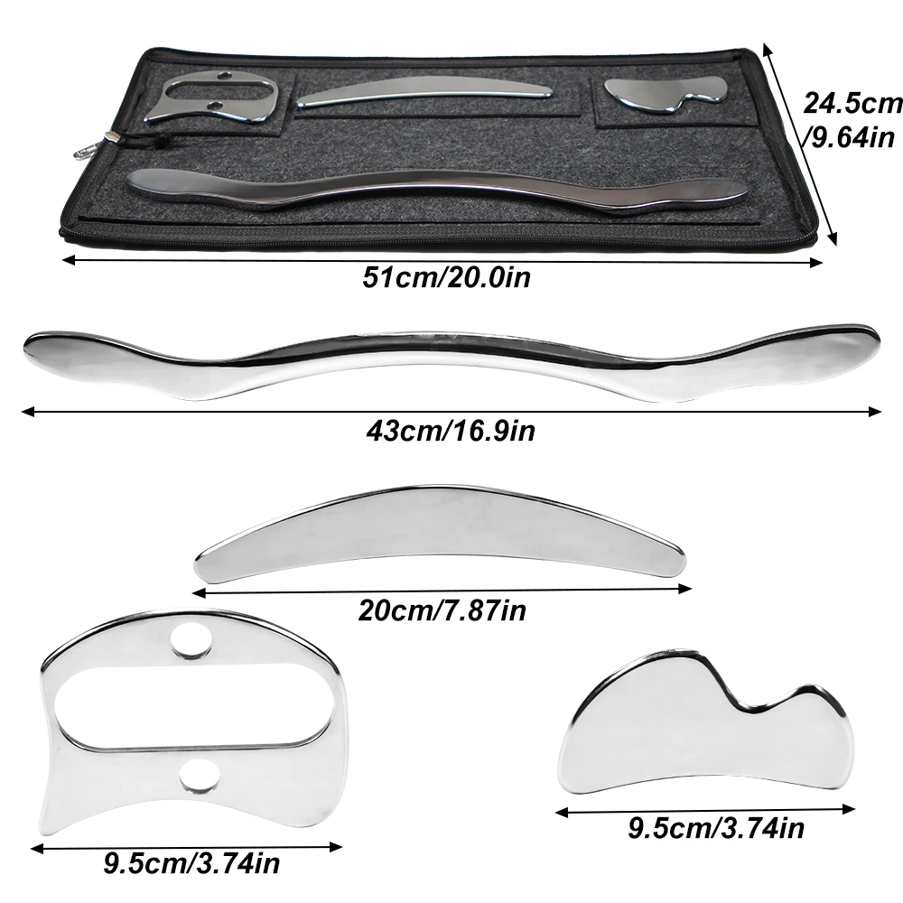 1/4 pezzi in acciaio inossidabile Gua Sha raschiante set di strumenti per massaggio strumento IASTM grande strumento di mobilizzazione dei tessuti molli per punti di agopuntura per tutto il corpo