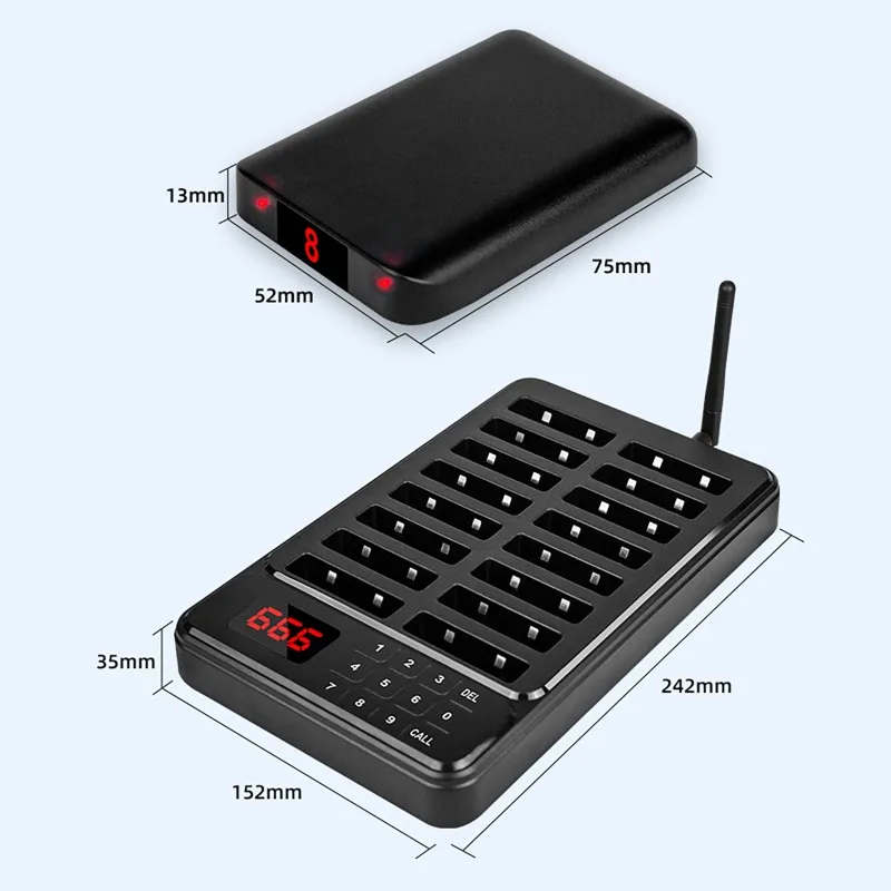 1 with 16 Wireless Pager Meal Ordering System for Food Truck Fast-Casual Restaurant Bar Cafe Shop Guest Queue Pager Device