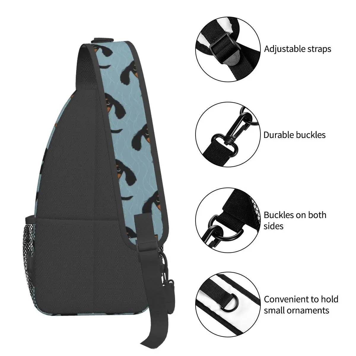 Longhaired Dachshund Puppy Dog Sling Bags Chest Crossbody Shoulder Backpack Travel Hiking Daypacks Animal Fashion Satchel