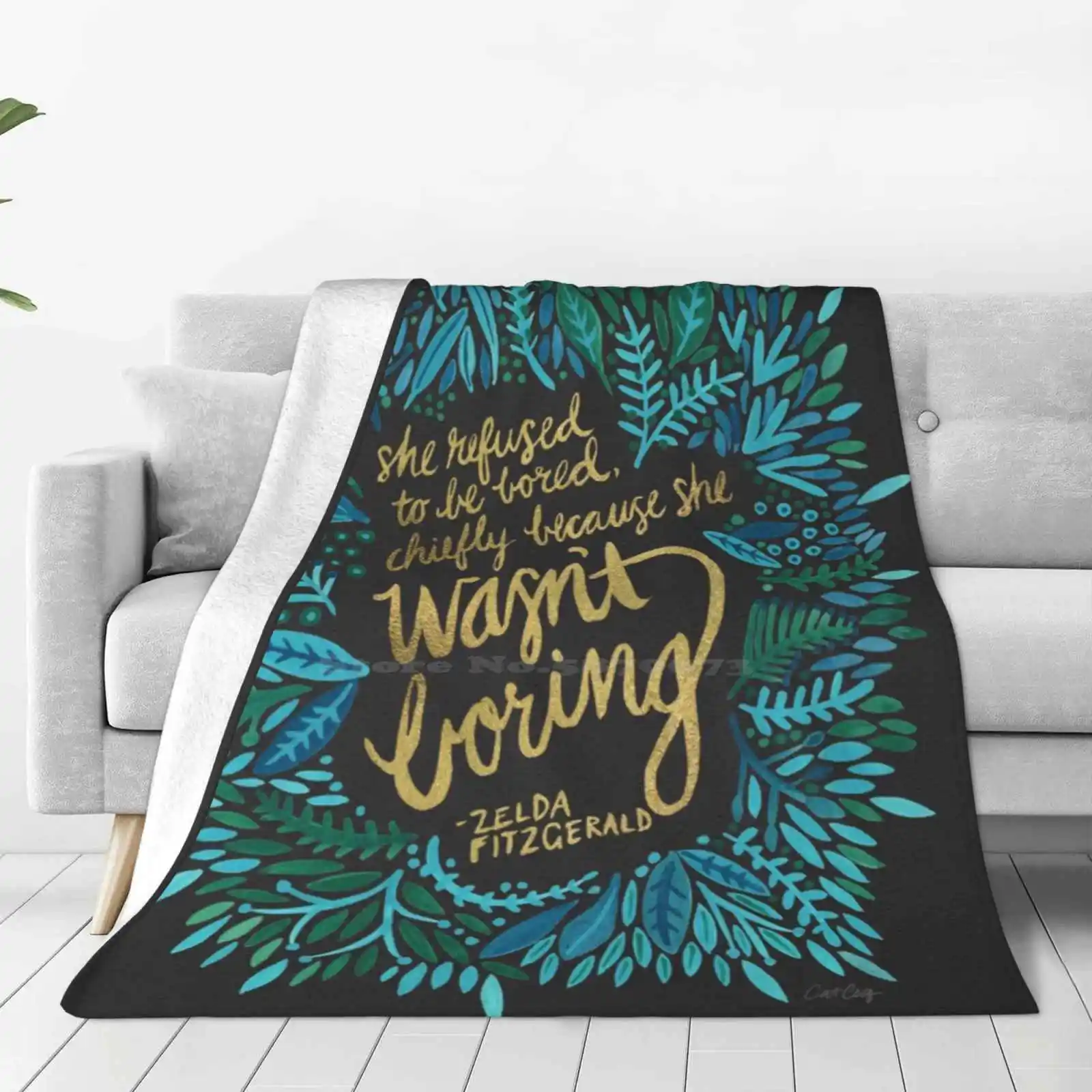 – Blue & Gold On Charcoal Shaggy Throw Soft Warm Blanket Sofa/Bed/Travel Love Gifts Quotes Literature Inspiration Boring