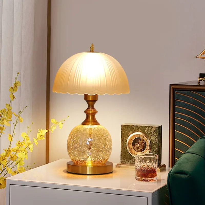 European retro light luxury creative simple glass remote control warm wedding cabinet decoration bedroom bedside lamp