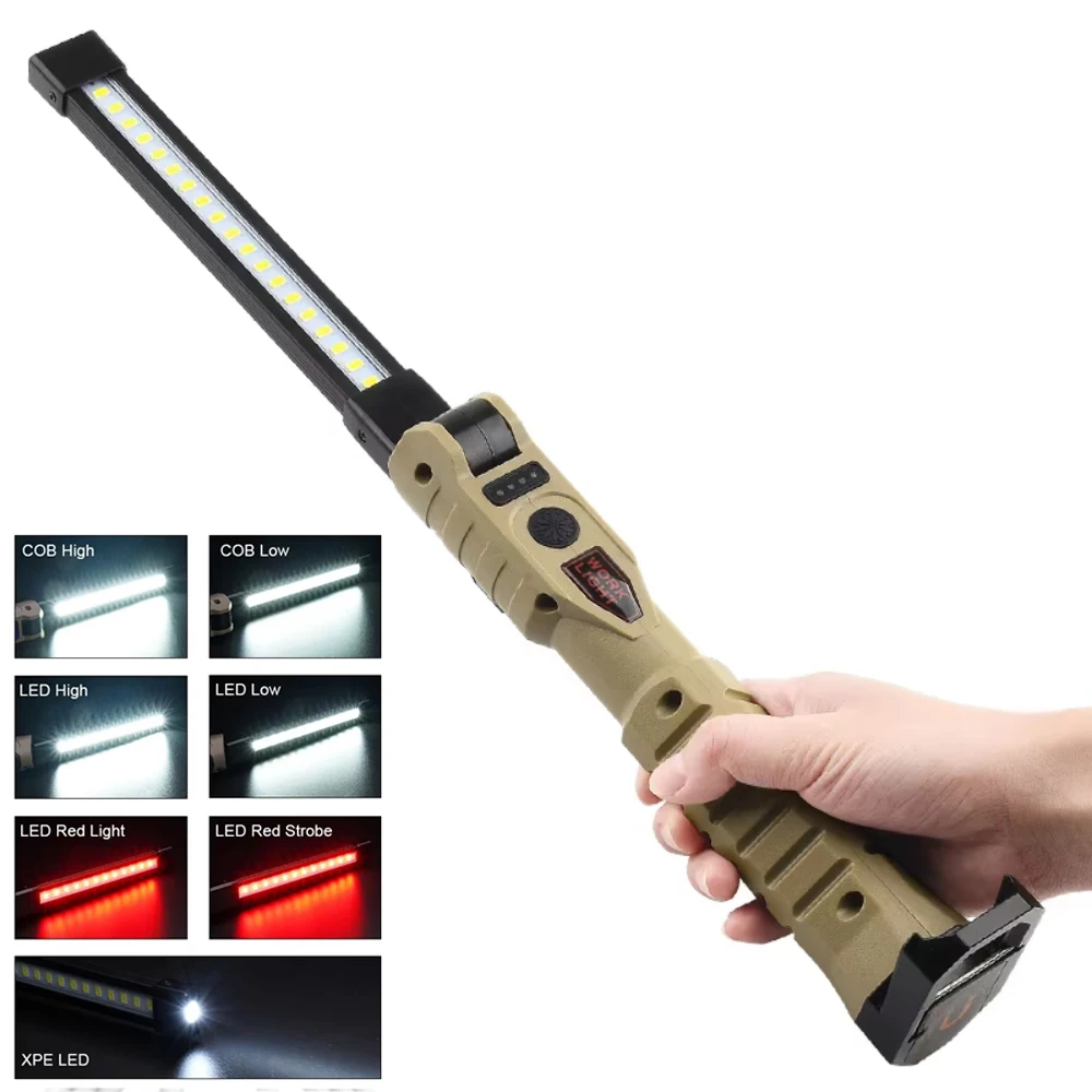 USB Rechargeable LED Work Light 1000 Lumens COB Lantern with Power Capacity Indicator Handled Flashlight for Outdoor Car Repair