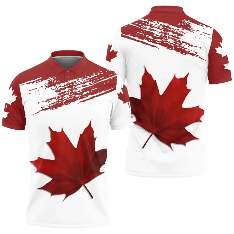 Maple Leaf Flag Polo Shirt For Men's Clothing Canada Flag Graphic Short Sleeve Golf Red Top Summer Trend New Streetwear Tops