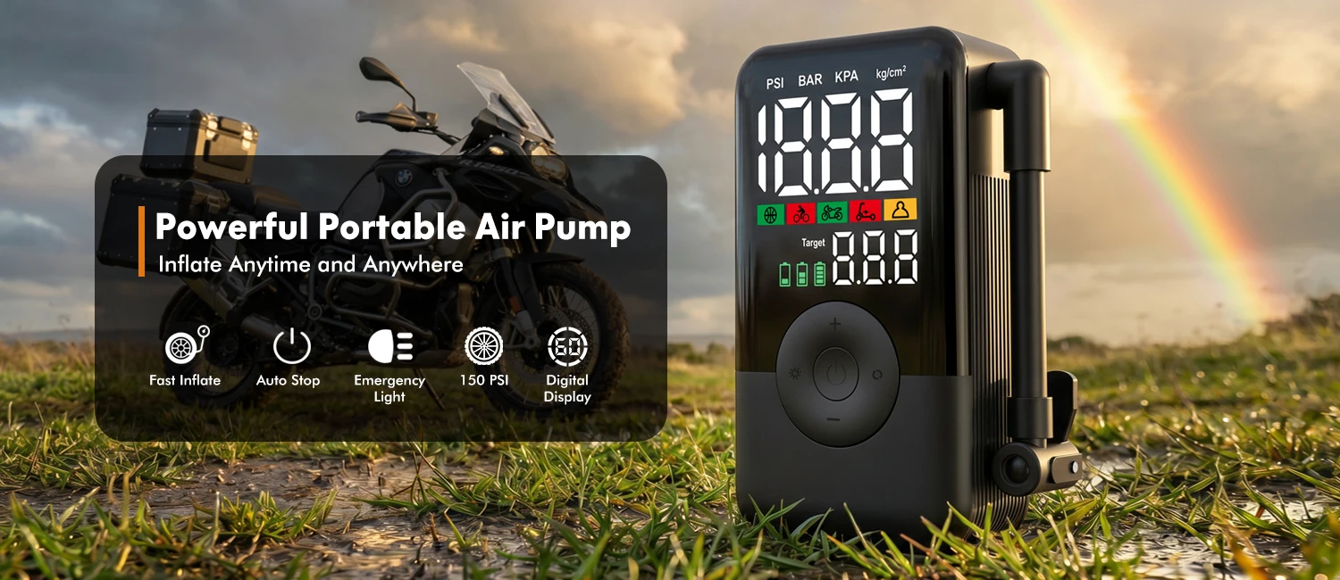 Tragbare Kabellose Elektrische Luftpumpe Reifenfüller Wiederaufladbarer Multifunktionskompressor 150PSI für Auto Motorrad Fahrrad Ball – Detail 1