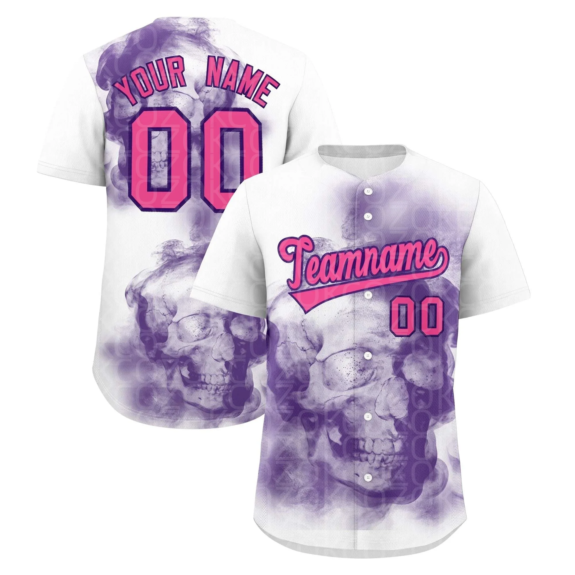 Purple Skull Baseball Jersey Men Women Short Sleeve Shirt 3D Printed Shirt Team Shirts Hip Hop Unisex Tops