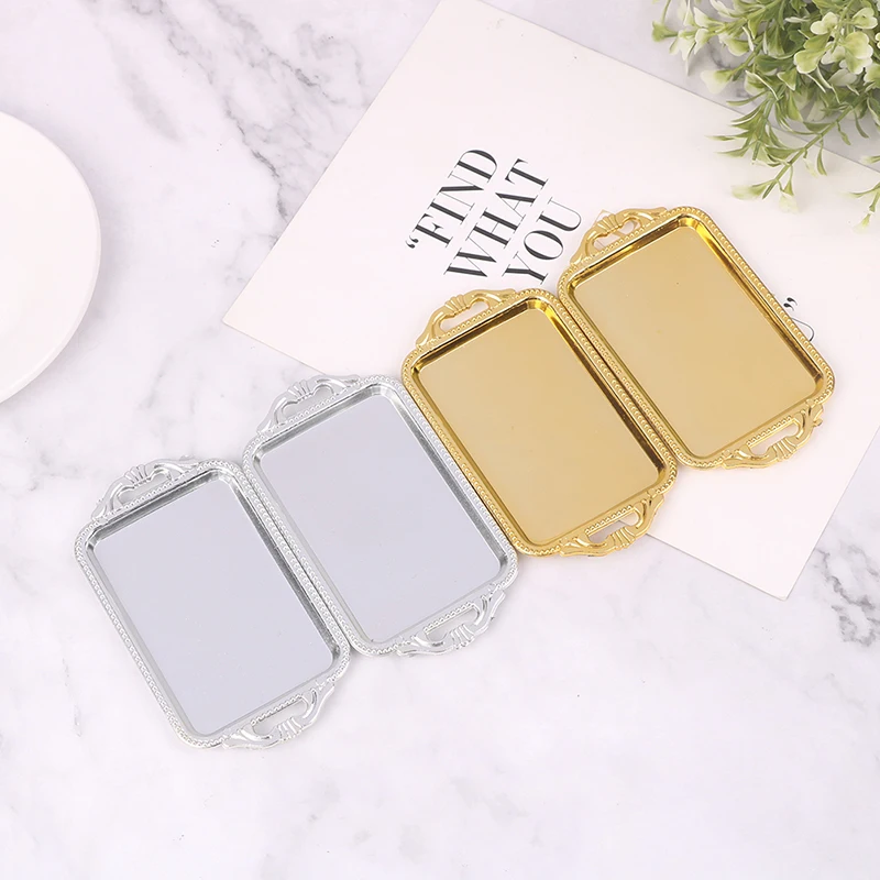 2Pcs Miniature Plastic Tea Tray And Dinner Plate Set Simulation Tableware Model For Dollhouse Decoration Toys
