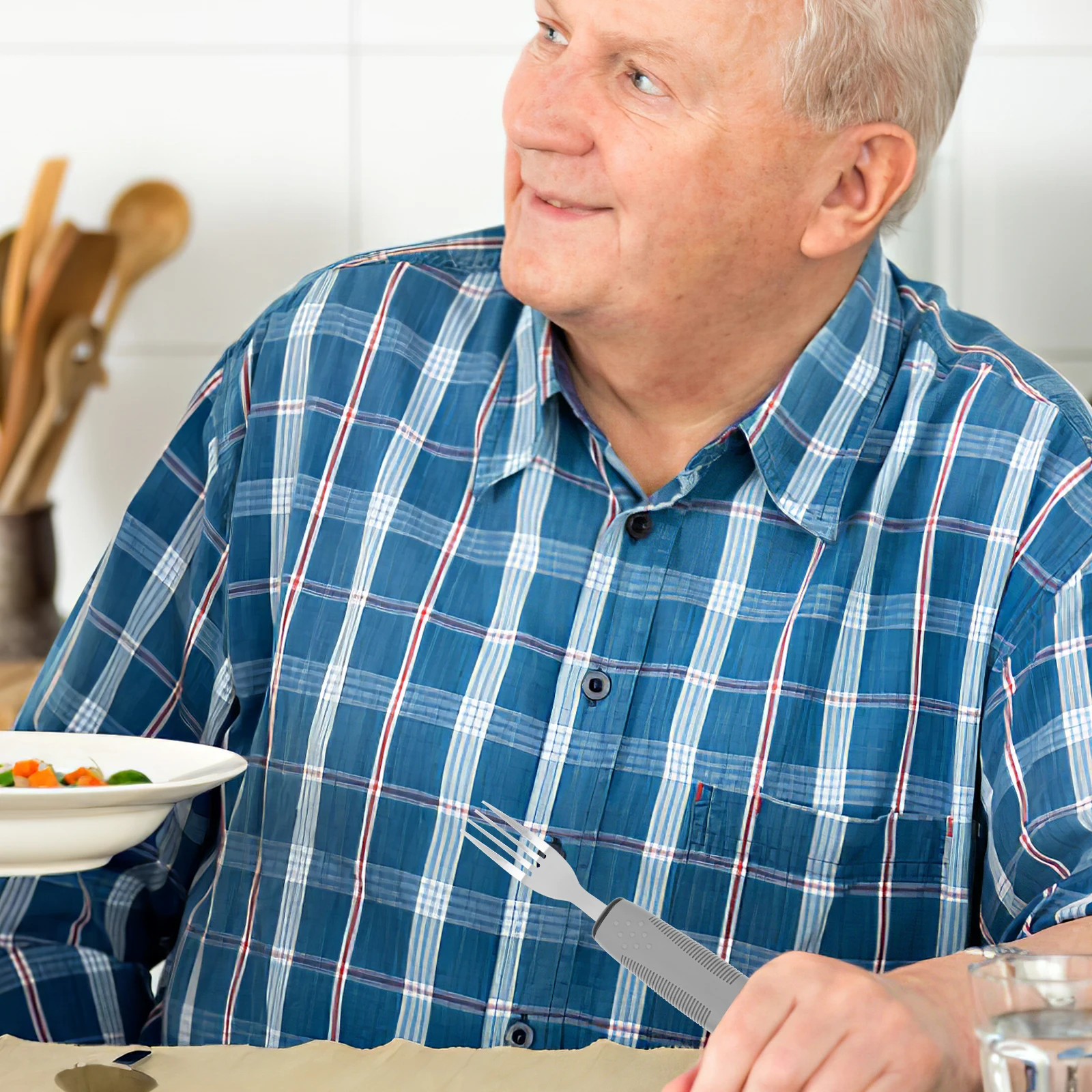 

1 set Adaptive Utensils Kit for Arthritis Patients Stainless Steel Easy Grip Non Weighted Silverware Raised Handles
