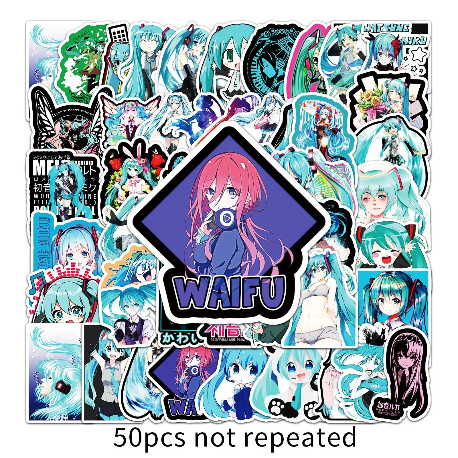 50pcs Cute Virtual Singer Hatsune Miku Cartoon Graffiti Stickers Suitcase Laptop Scooter Sticker Decoration DIY Gift Stickers