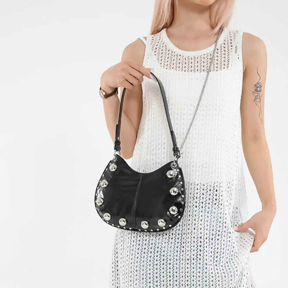 

Crossbody Bag Rivets PU Underarm Bag Small Pack Solid Color Punk Style Handbags Korean Style Brown Shoulder Bag Students