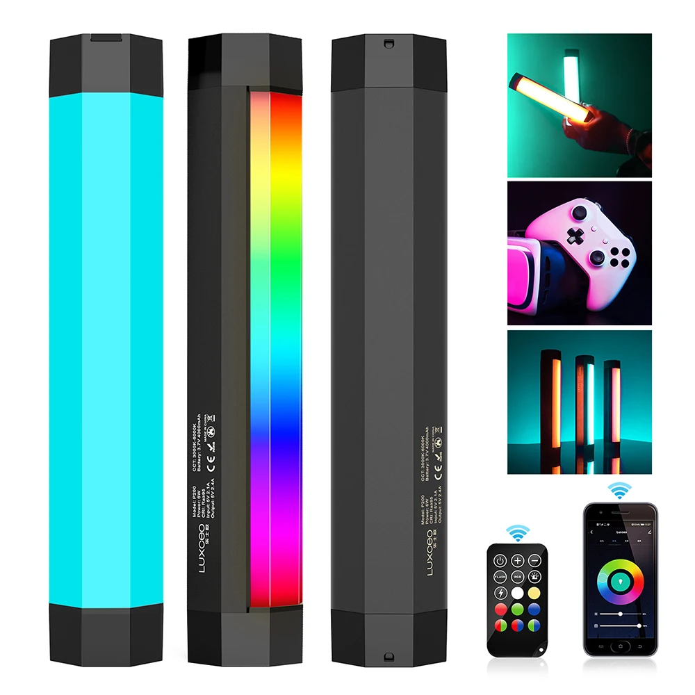 LUXCEO P200/P100 LED Video Light Tube RGB Colorful Photography Lamp Softbox CRI 95+ 3000K-6000K Handheld Photo Vlog Lighting