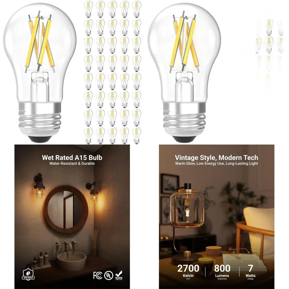 

Набор из 40 светодиодных винтажных ламп с имитацией нити накала, диммируемые, 800 люмен, 7 Вт, 2700K, мягкий белый свет, цоколь E26, для использования в условиях повышенной влажности