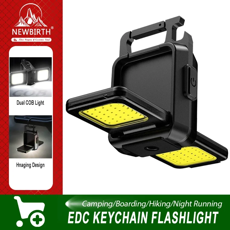 Super Bright COB Keychain Light with Magnetic Base & Hang Hook, Portable Rechargeable LED Flashlight for Work Emergency Outdoor